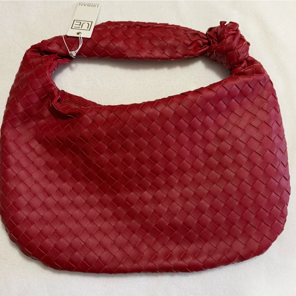 Urban Expressions Red Woven Hobo Shoulder Bag With Knotted Strap - NWT